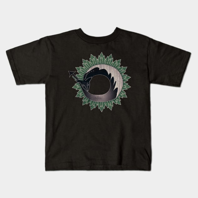 Black Dragon, Green Flame Kids T-Shirt by Sybille